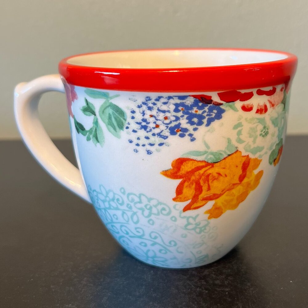 The Pioneer Woman COUNTRY GARDEN  Floral Red Trim Stoneware Coffee Tea Mug Cup